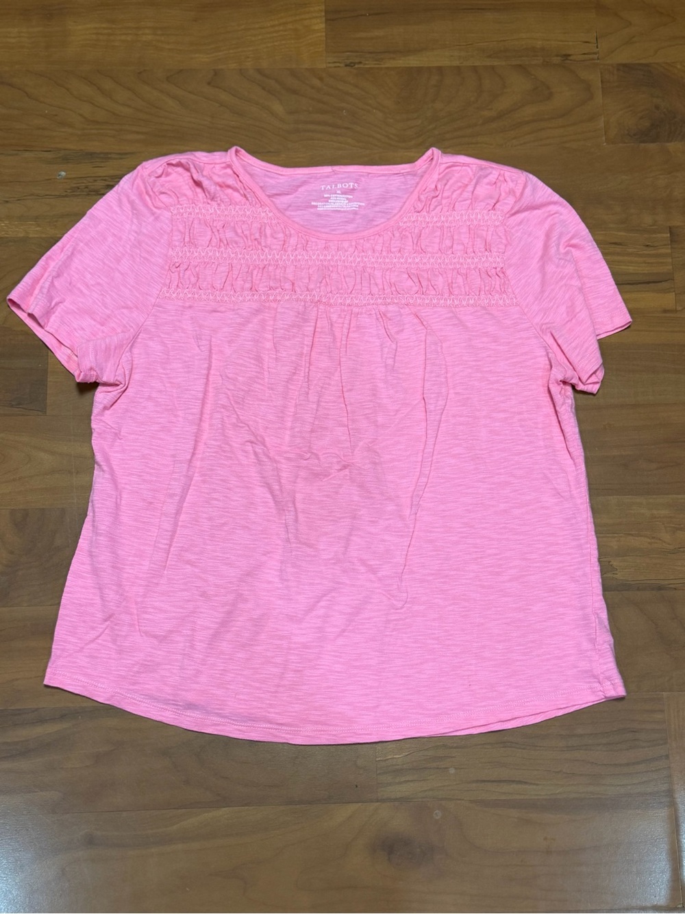 Talbots Bright Pink Short-Sleeve Ruched Yoke Top